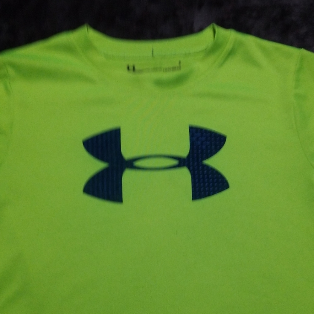 UNDER ARMOUR HEAT GEAR LIME GREEN AND BLUE SHIRT - Picture 2 of 4